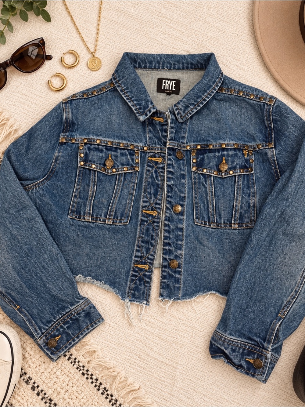 Frye Studded Cropped Denim Jacket